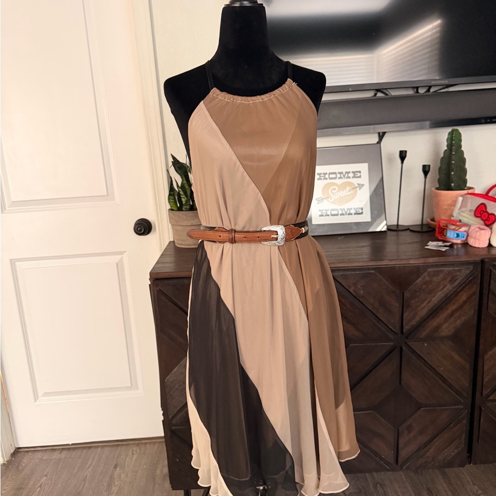Free People Colorblock Halter Midi Dress in Neutral Tones